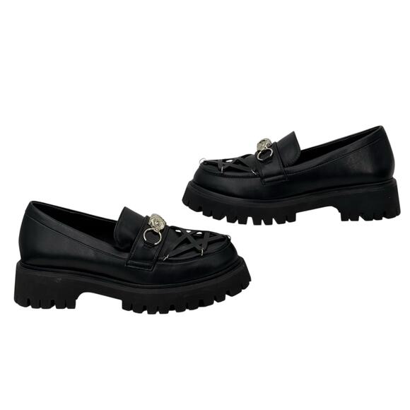 Koi Dolls Kill Silent Dusk Owl Pentagram Chunky Loafers 7 Women's Gothic Vegan - Picture 3 of 12